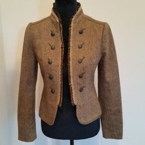 WILLI SMITH SIZE 4 WOOL BLEND BROWN TWEED CHEVRON JACKET BLAZER COAT